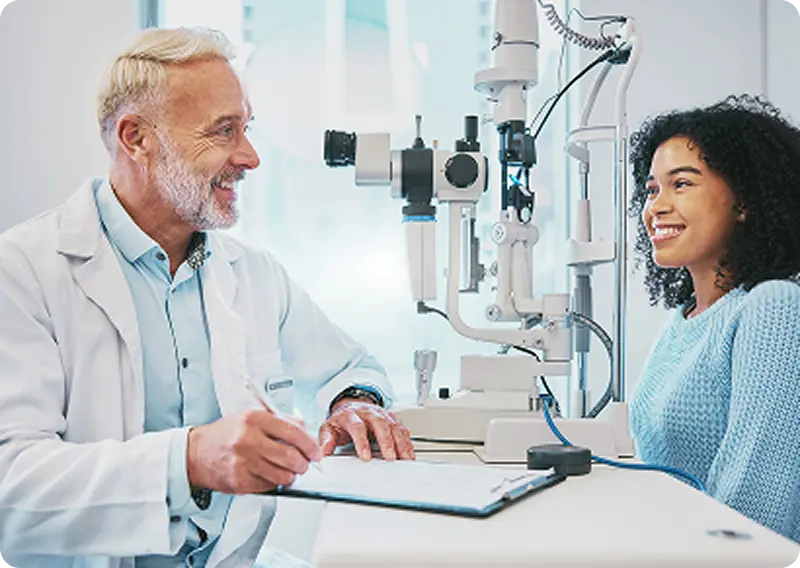 Patient checking vision with modern diagnostic equipment
